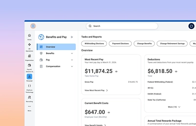 A screenshot of Workday’s payroll software highlighting a self service feature. 