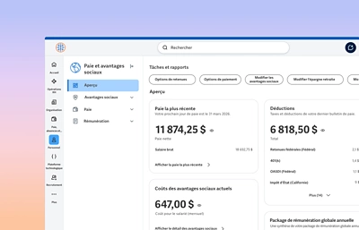 Capture d'��cran du logiciel ��ݮ��Ƶ Payroll pr��sentant une fonctionnalit�� en self-service. 