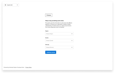 Scherm in Workday Adaptive Planning voor het verzamelen van demografische informatie.