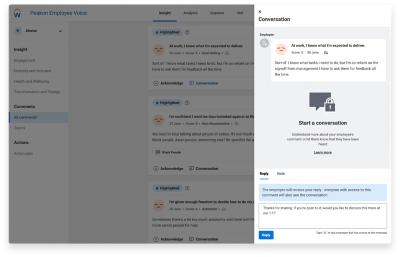 Cuadro de chat de conversacin que muestra un dilogo confidencial.