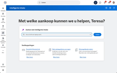 De Workday-experience voor inkoopaanvragen met orderinformatie en Workday Assistant die de status van een bestaande order controleert. 