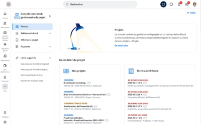 Capture d’écran du tableau de bord des projets montrant les tableaux de données d’analyse des transactions, notamment le coût de main-d’œuvre par projet, la marge par client, la marge par projet et plus encore.