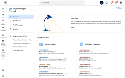 Screenshot des Projekt-Dashboards mit Datentabellen zur Transaktionsanalyse, einschließlich Arbeitskosten pro Projekt, Gewinnspanne nach Kunde sowie Gewinnspanne nach Projekt.