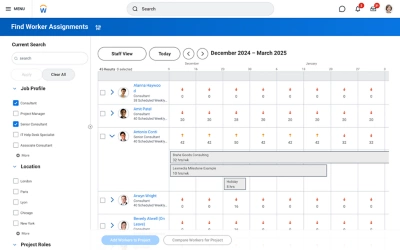 Screenshot des Dashboards fr Mitarbeiterzuweisungen mit einer Liste m?glicher Projektmanager.