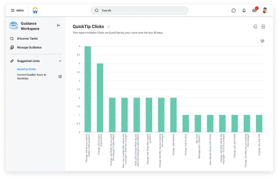 Screenshot van metrics voor snelle tips van Workday Guidance.