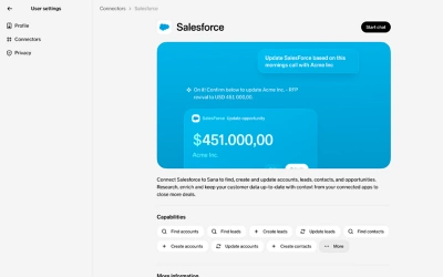 Capture d’écran de bureau de l’interface d’IA Sana montrant la fonction « Agir ». L’interface affiche un document généré par l’IA et un tableau de bord de données créé à partir d’une demande de l’utilisateur. L’écran montre des outils pour modifier, mettre en forme et peaufiner le contenu généré, illustrant comment Sana transforme les données de l’entreprise en rapports et analyses structurés.