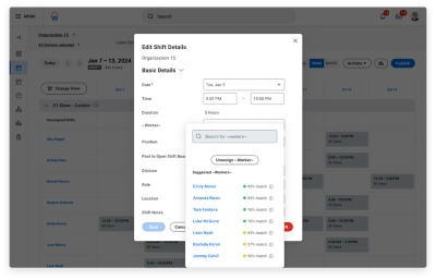 Scheduling engine recommending worker replacements for those unable to make shift