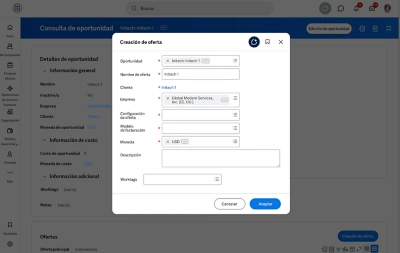 Workday Services CPQ: pantalla de creación de oferta