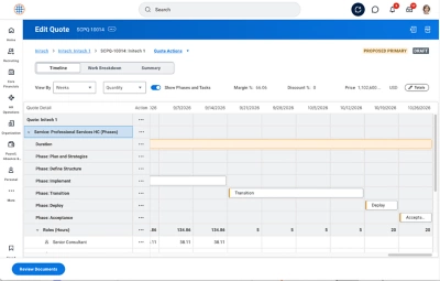Workday Services CPQ: Quote cost detail screen