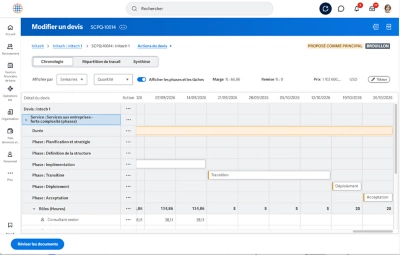 Workday Services CPQ : écran des détails du coût des devis