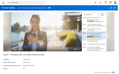 Capture d'cran d'une le?on vido avec le texte de transcription de chaque chapitre sur le c?t.
