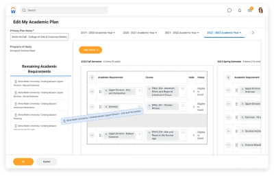 Course details and course registration using drag-and-drop feature on desktop.