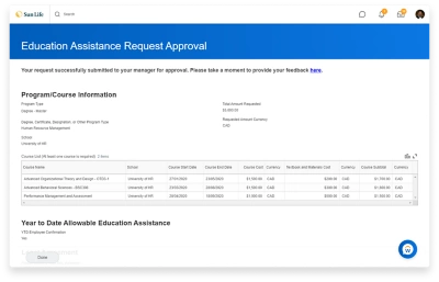 La liste des demandes d'approbation pour Education Assistance appara?t sur l'cran de l'application 鶹ý Extend de Sun Life.