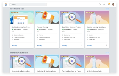 Tableau de bord des compétences montrant des graphiques pour les principales compétences au sein de l’organisation, les cinq principales compétences par lieu et les compétences manquantes selon les demandes de poste actuelles.