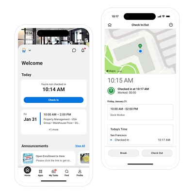 Mobiele telefoon met scherm voor check-in/check-out.