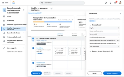 Longlet Modifier et approuver des heures de la console centrale aide  optimiser lexprience du gestionnaire en affichant automatiquement des avertissements et des alertes.