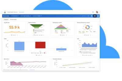 Workday Adaptive Planning software budget revenue dashboard for enterprises.