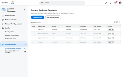クイックヒントの指標を表示している Workday Guidance 画面のスクリーンショット
