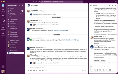Capture d'écran montrant Wssa Slack Timeoff.