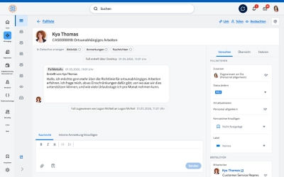Screenshot des Dashboards ?HR-Antworten�� mit einem Chat zu einem Fall