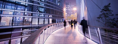 Exterior of an office building at night