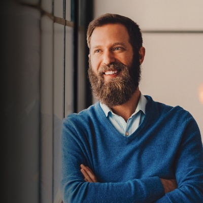 Man with beard looking into distance