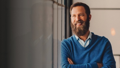 Man with beard looking into distance