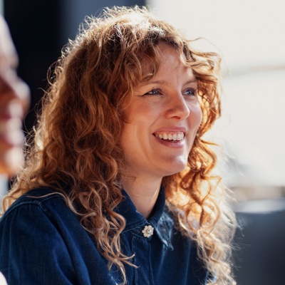 Two women smiling at work