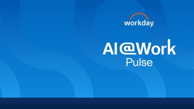 The Workday logo above the text 'AI@Work Pulse' in white letters on a blue patterned background.