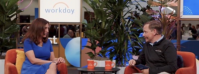 Chandler Morse and Victoria Espinel sitting down for a fireside chat style interview. 