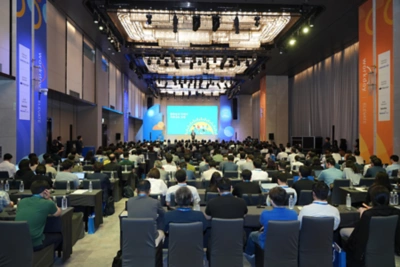 Men having speech on stage